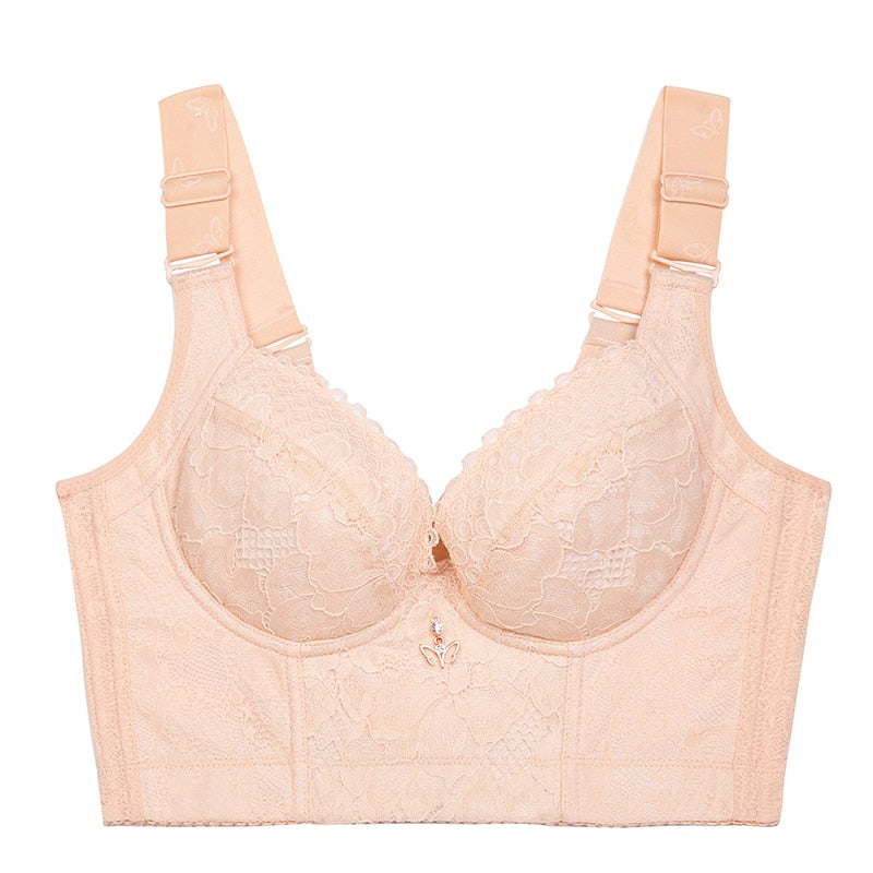 Plus Size Lace-Trim Adjustable Corset Bra