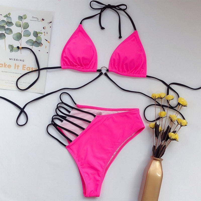 Cut-Out Multi-Pattern Two-Piece Swimsuit