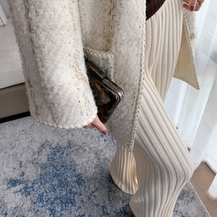 Ribbed Knit Straight-Leg Relaxed Pants