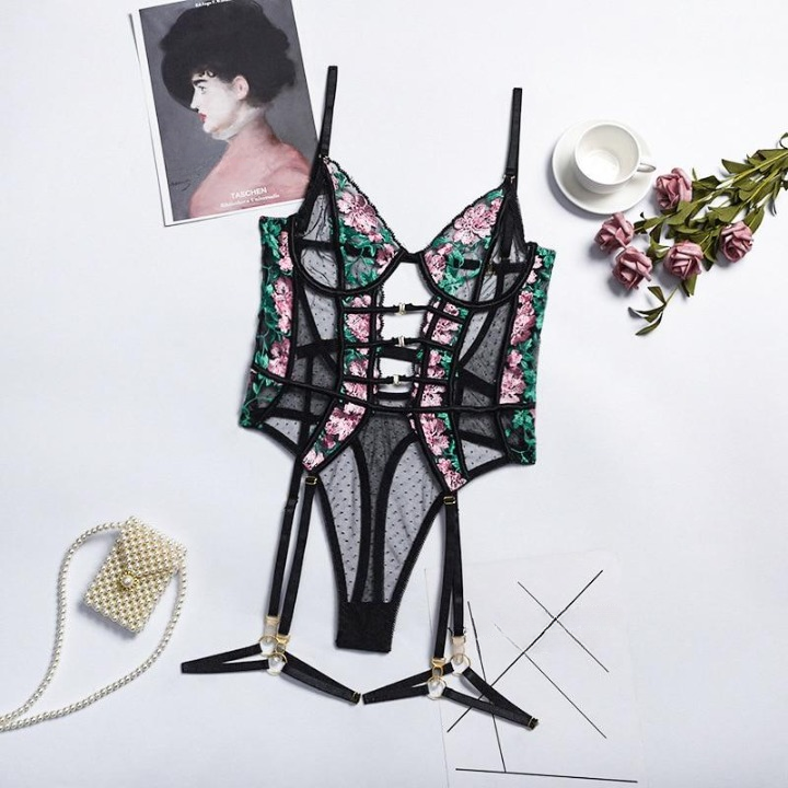 Mesh Floral Embroidered Bodysuit