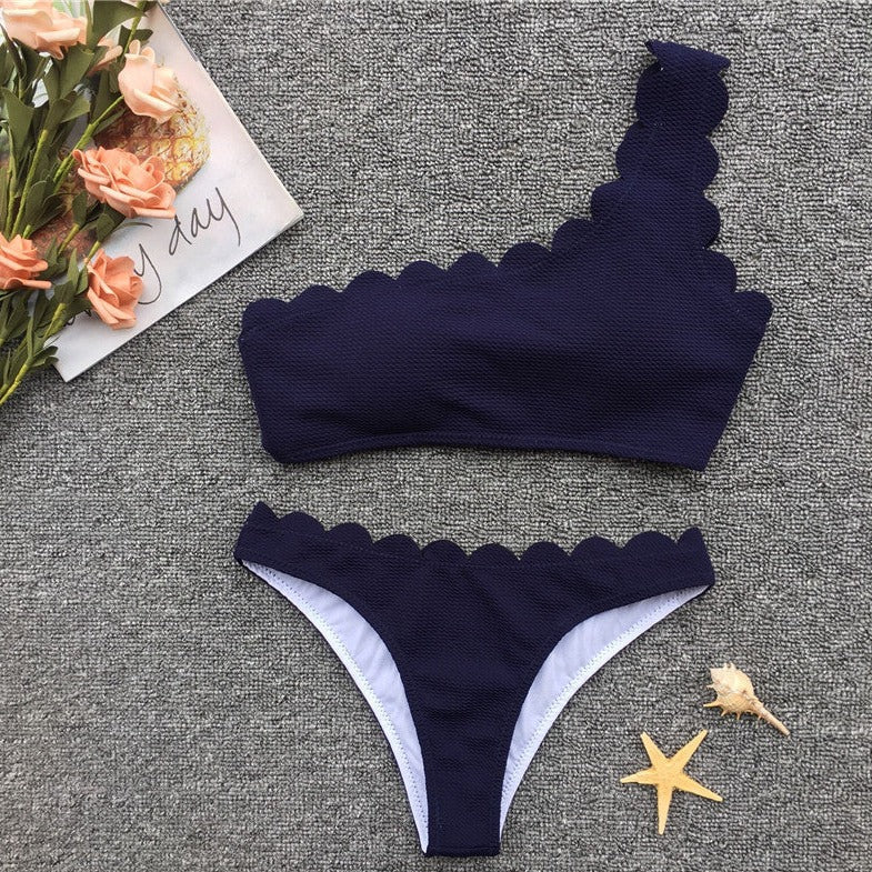 Front-Fastening Decorative-Trim Two-Piece Swimsuit