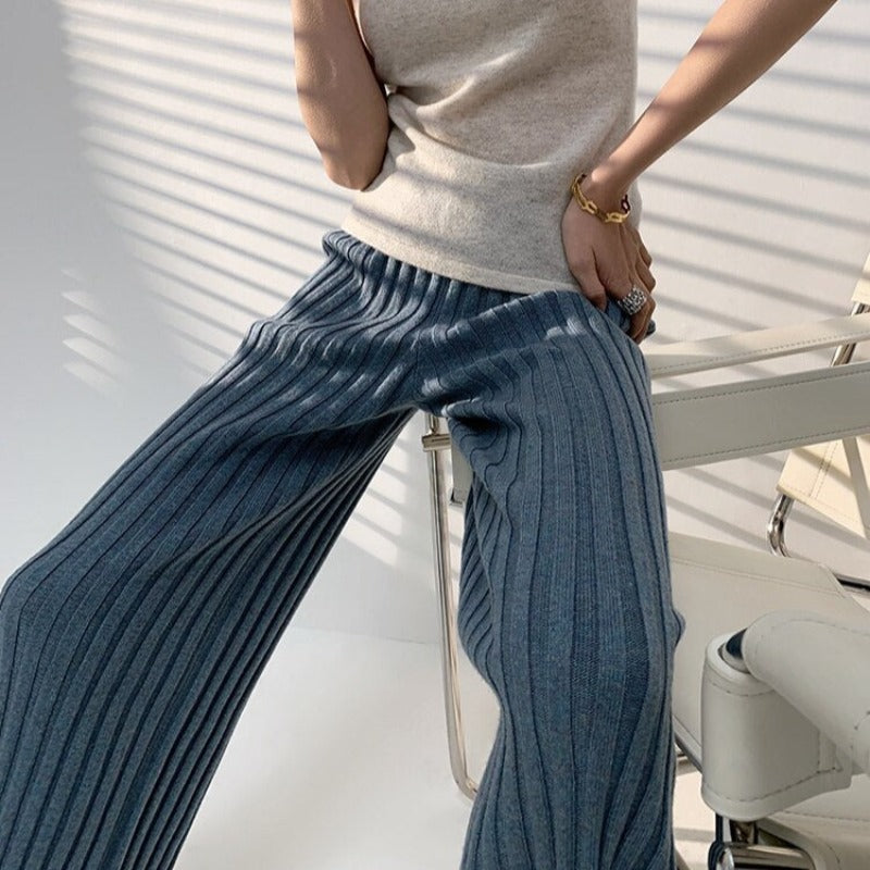 Ribbed Knit Straight-Leg Relaxed Pants
