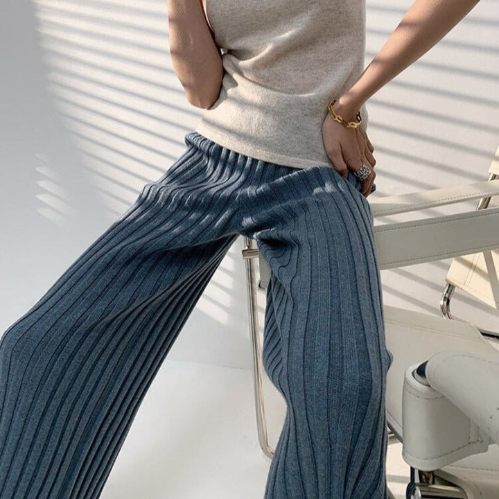 Ribbed Knit Straight-Leg Relaxed Pants