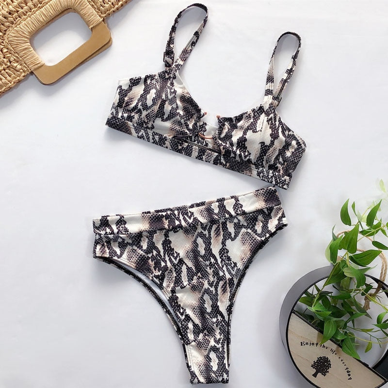Cut-Out Multi-Pattern Two-Piece Swimsuit