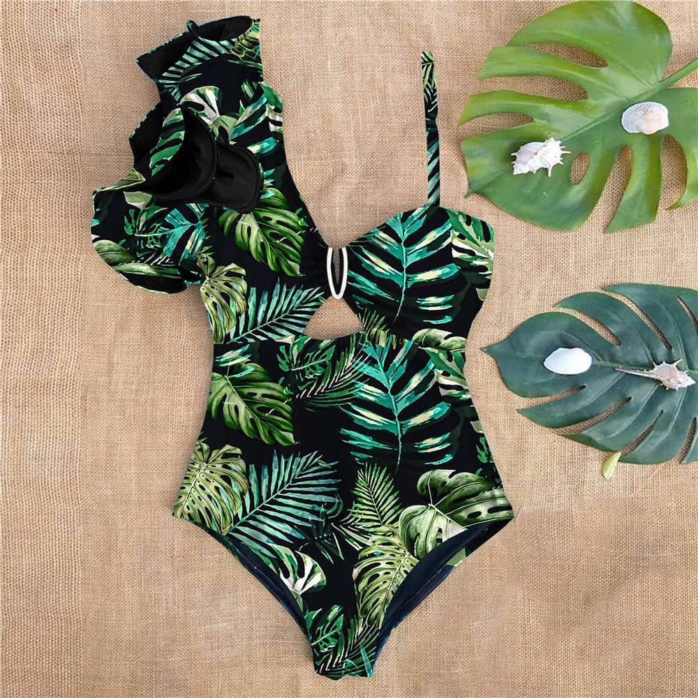 One-Piece Swimsuit Decorative Shoulder