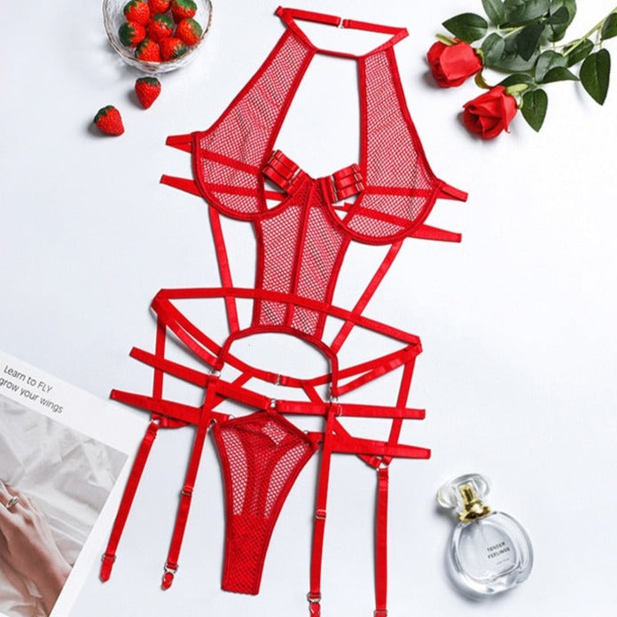 Strappy Mesh-Trim Bodysuit