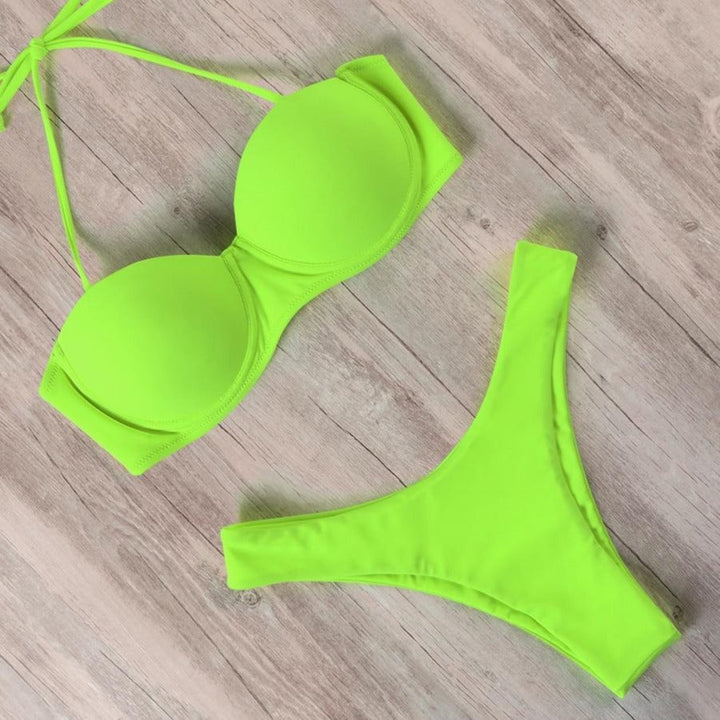 Halterneck Patterned Strapless Two-Piece Swimsuit