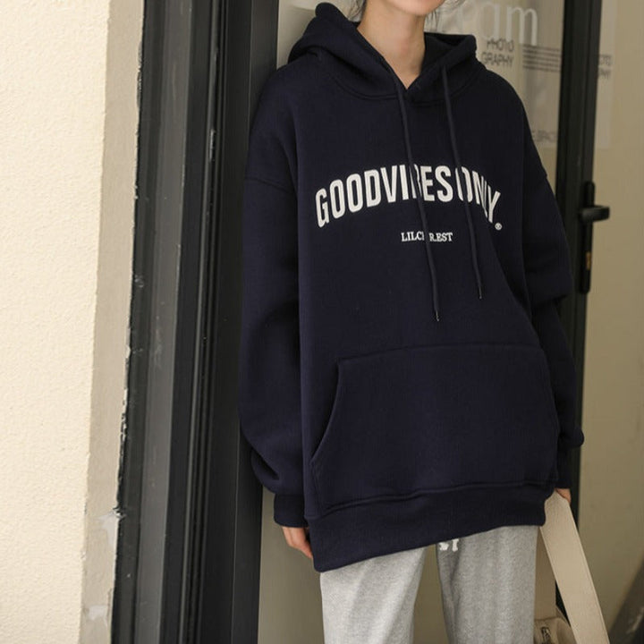 Oversized Slogan Hoodie with Hood Comfortable