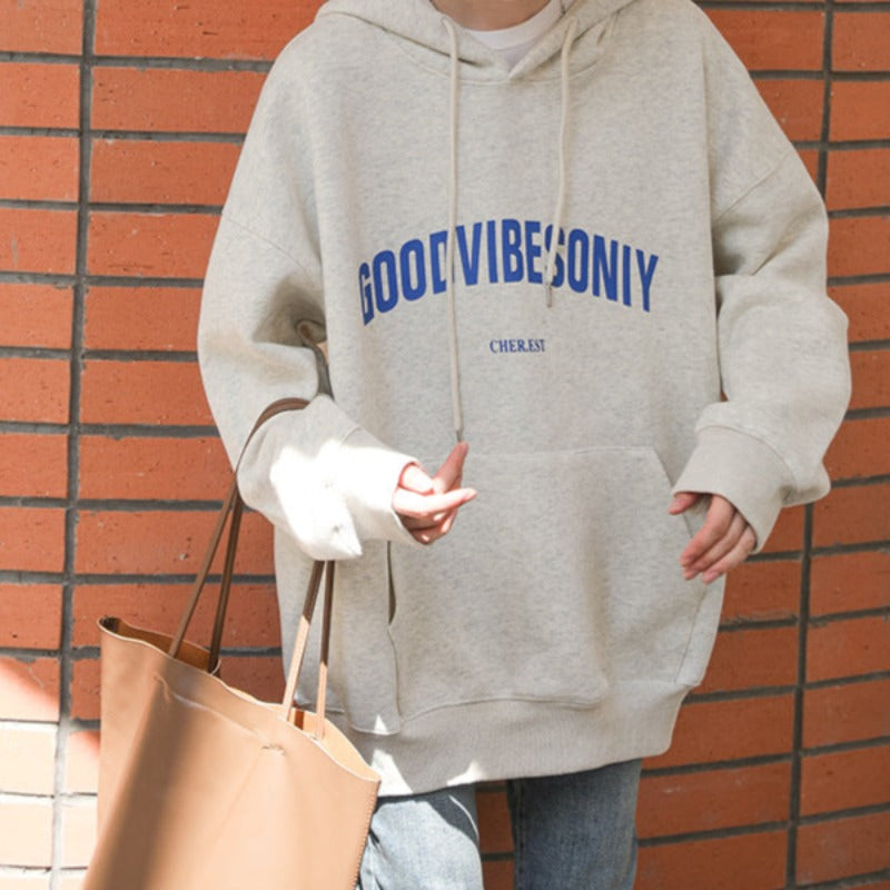 Oversized Slogan Hoodie with Hood Comfortable