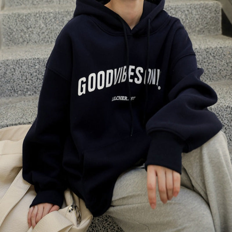 Oversized Slogan Hoodie with Hood Comfortable