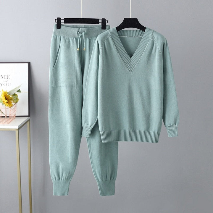 V-Neck Cardigan and Long Pants Soft Homewear Set