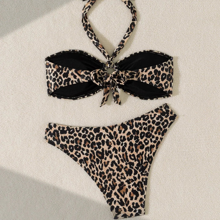 Bandeau Tie-Neck Metal Ring Bikini Set