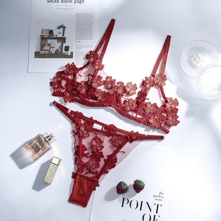 Floral Embroidered Lingerie Set Adjustable