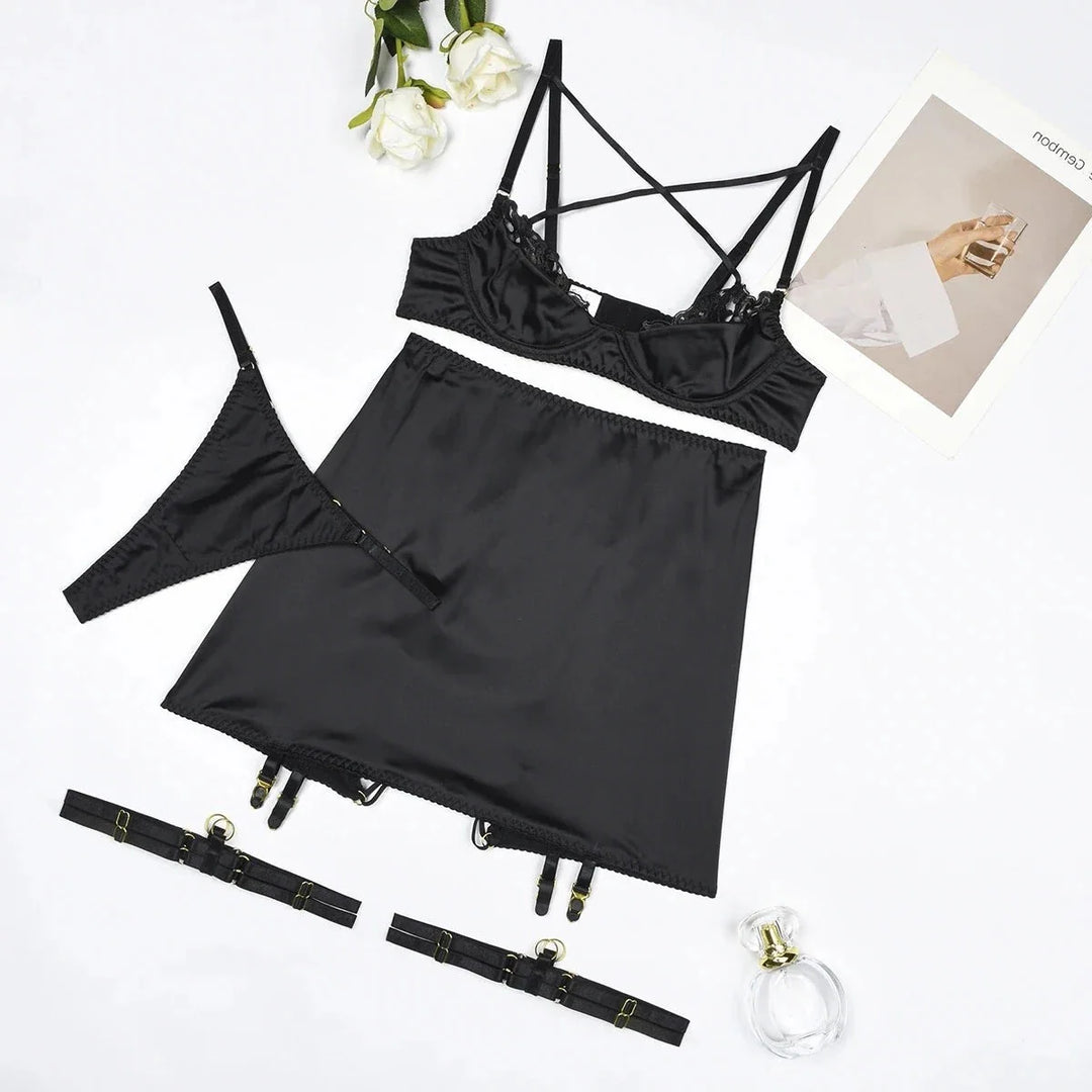 Push-Up Satin Lace Bra and Skirt Lingerie Set