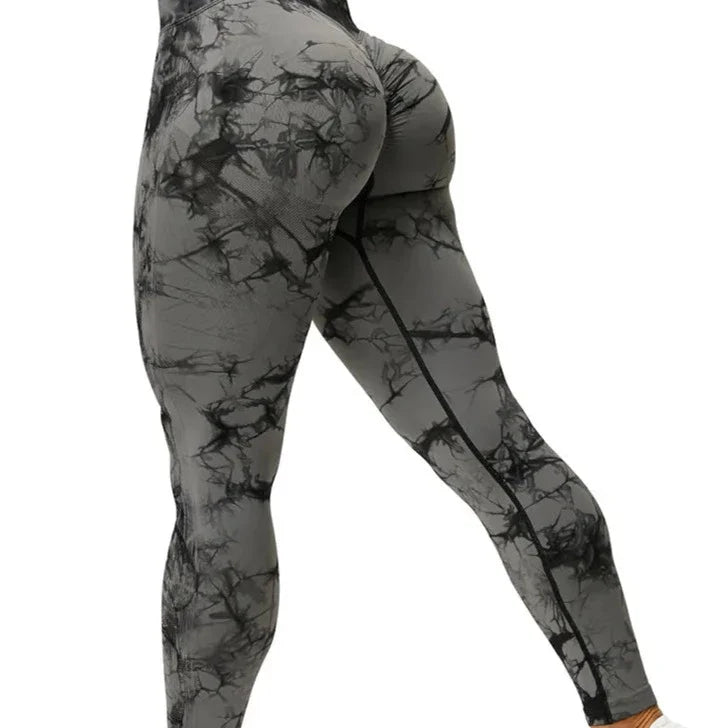 Tie-Dye Wide-Band Spandex Sports Leggings