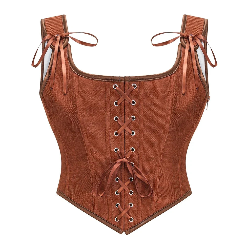 Zip-Up Velvet Lace-Up Figure-Flattering Corset