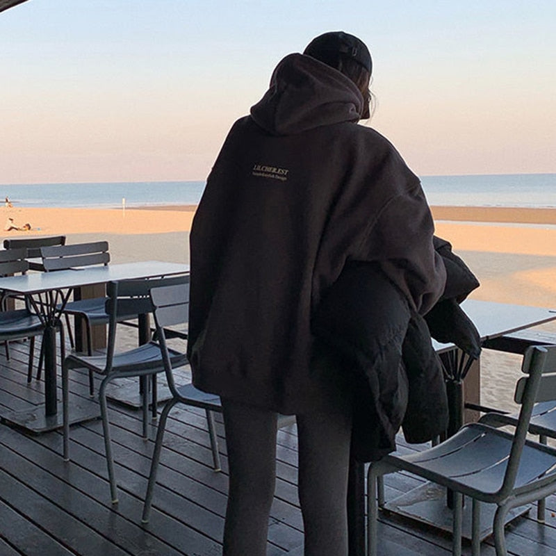 Oversized Slogan Hoodie with Hood Comfortable