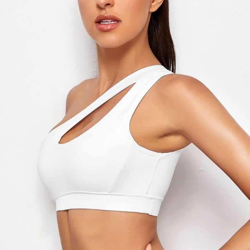 One-Shoulder Nylon Spandex Wide-Band Sports Bra