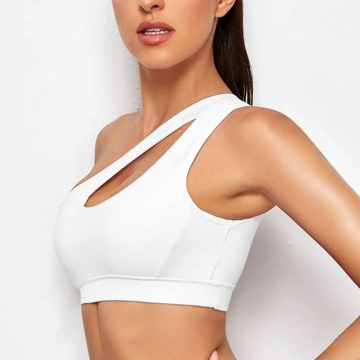 One-Shoulder Nylon Spandex Wide-Band Sports Bra