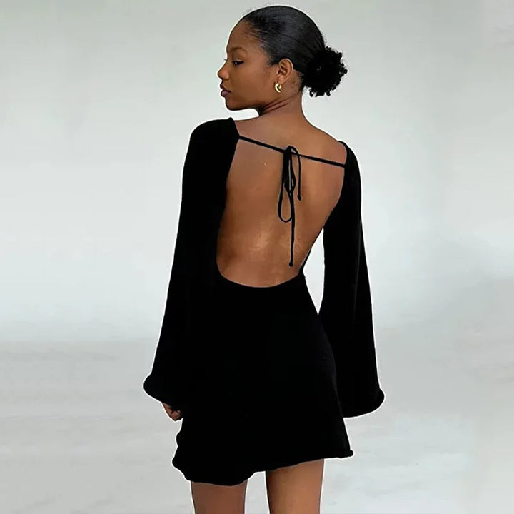 Feminine Open-Back Knit Beach Cover-Up Dress