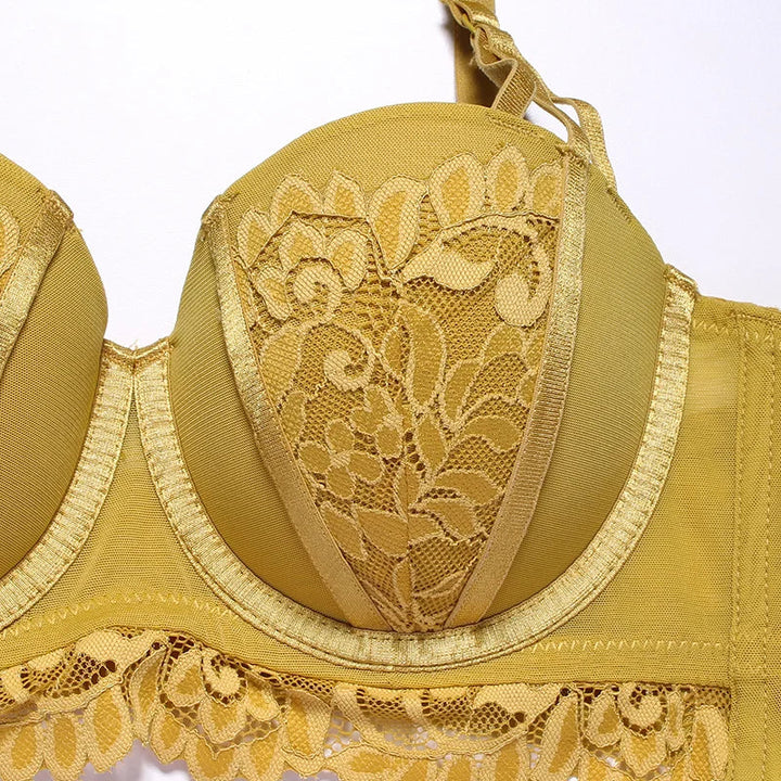 Lace Satin-Insert Adjustable Brief Lingerie Set