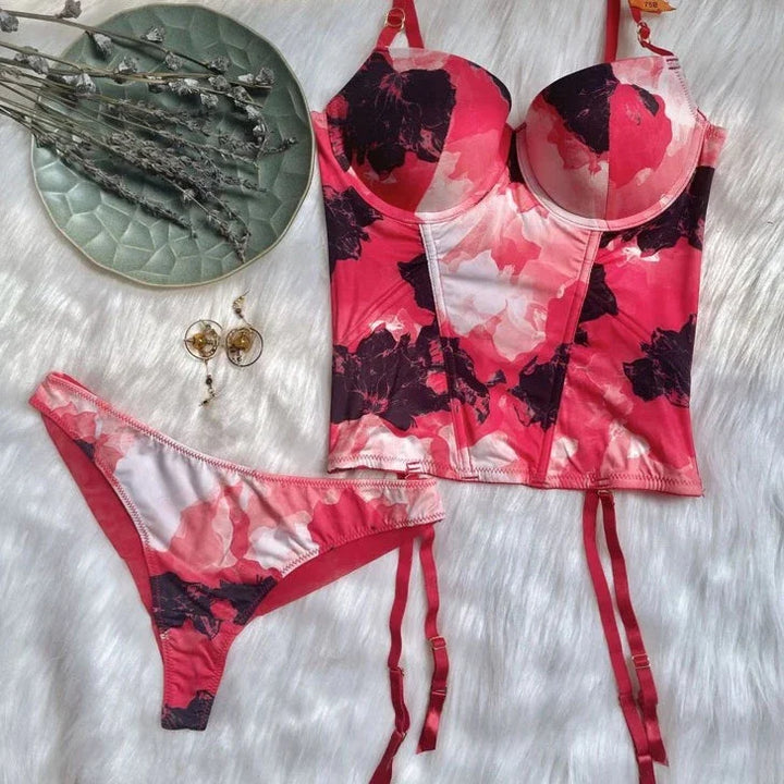 Tie-Dye 3/4-Cup Thong Corset Lingerie Set
