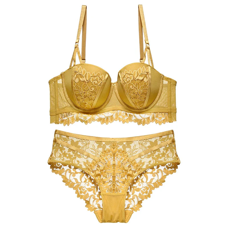 Lace Satin-Insert Adjustable Brief Lingerie Set