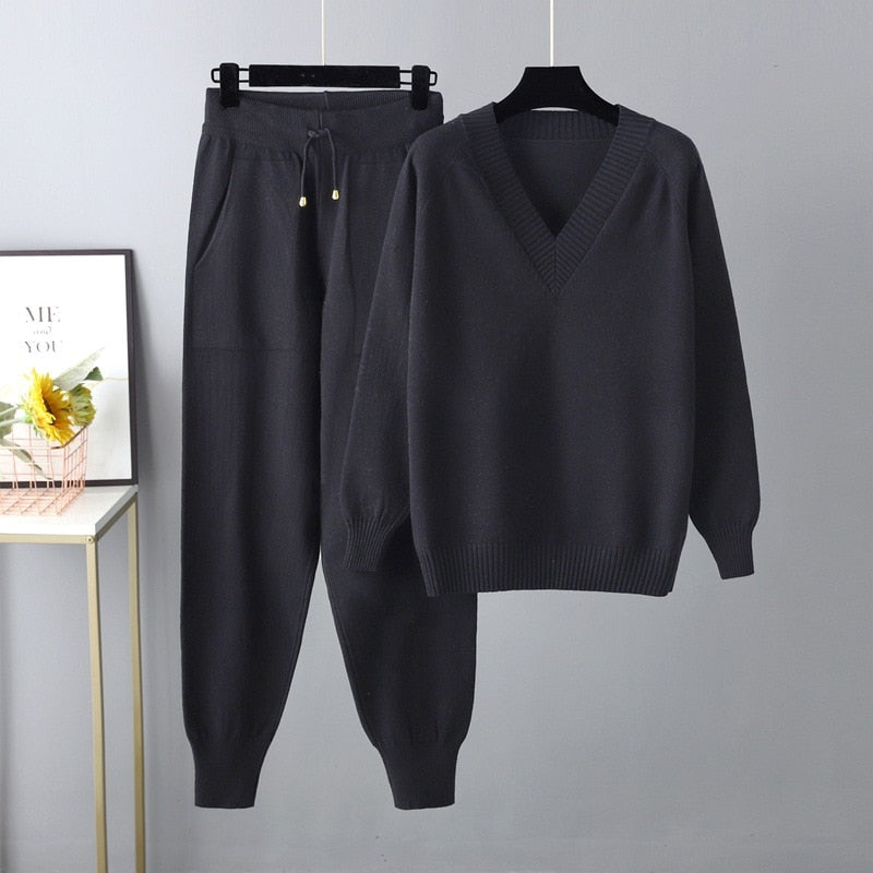 V-Neck Cardigan and Long Pants Soft Homewear Set