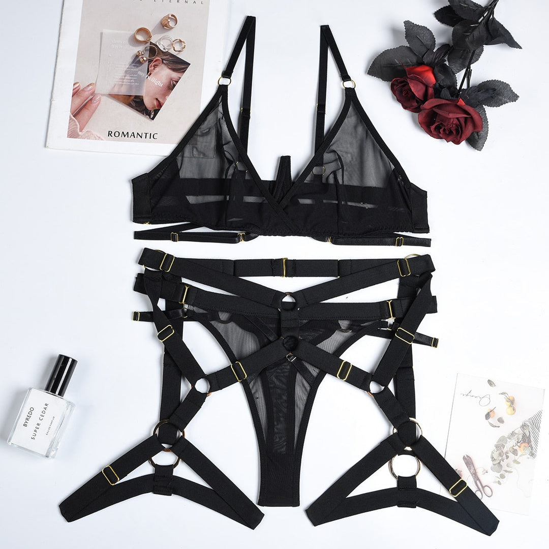 Mesh Mesh Lingerie Set with Decorative belt Adjustable