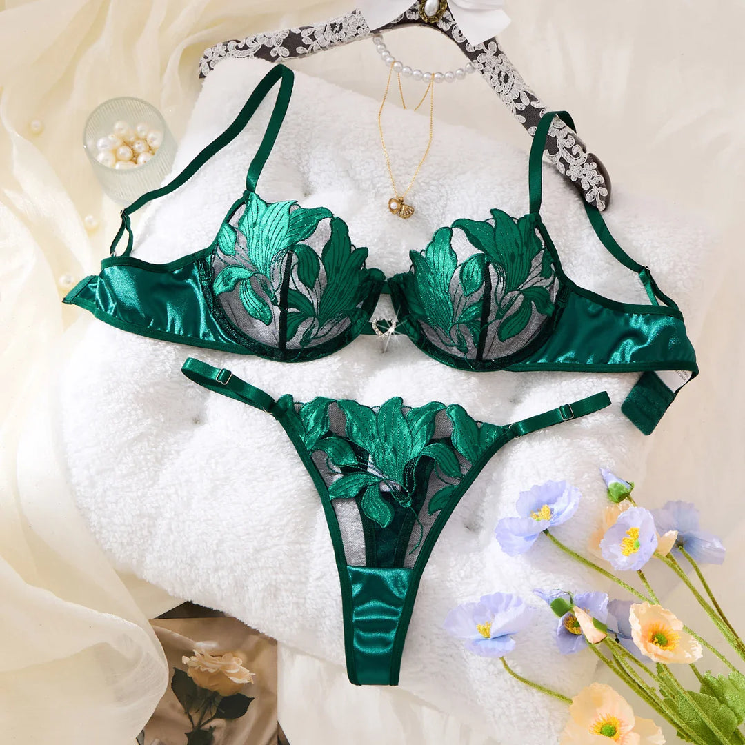 Floral Embroidered Underwire Lingerie Set