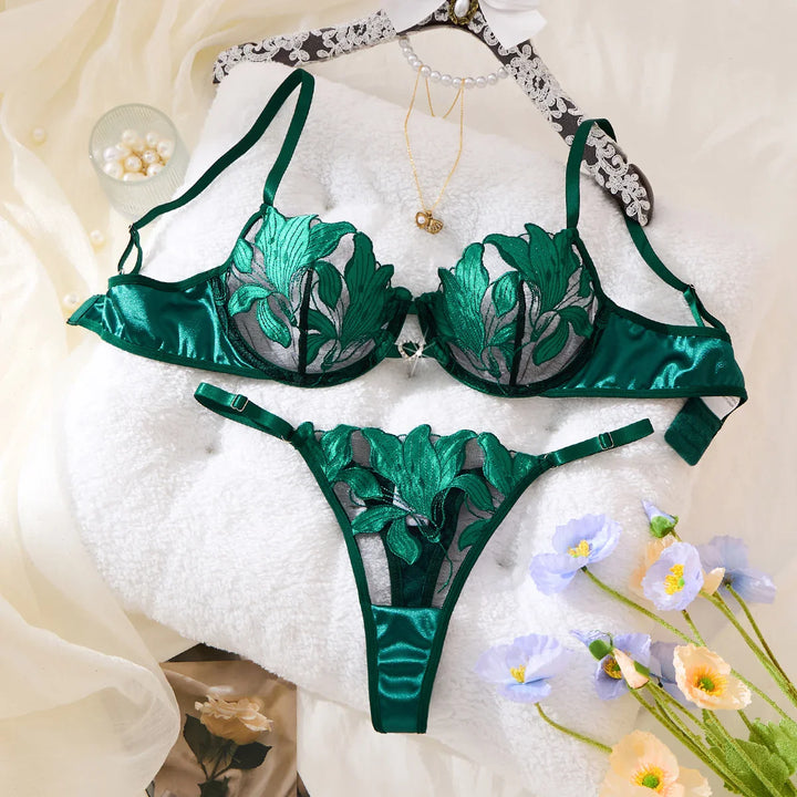 Floral Embroidered Underwire Lingerie Set