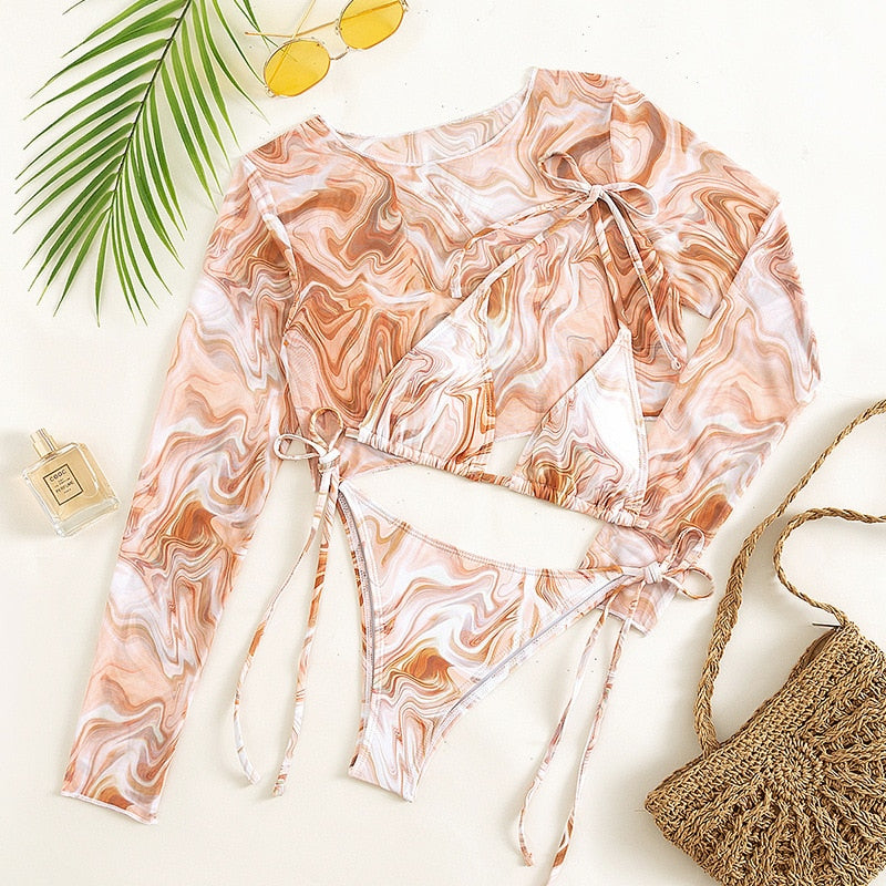 Mesh-Top Two-Piece Bikini Set Adjustable