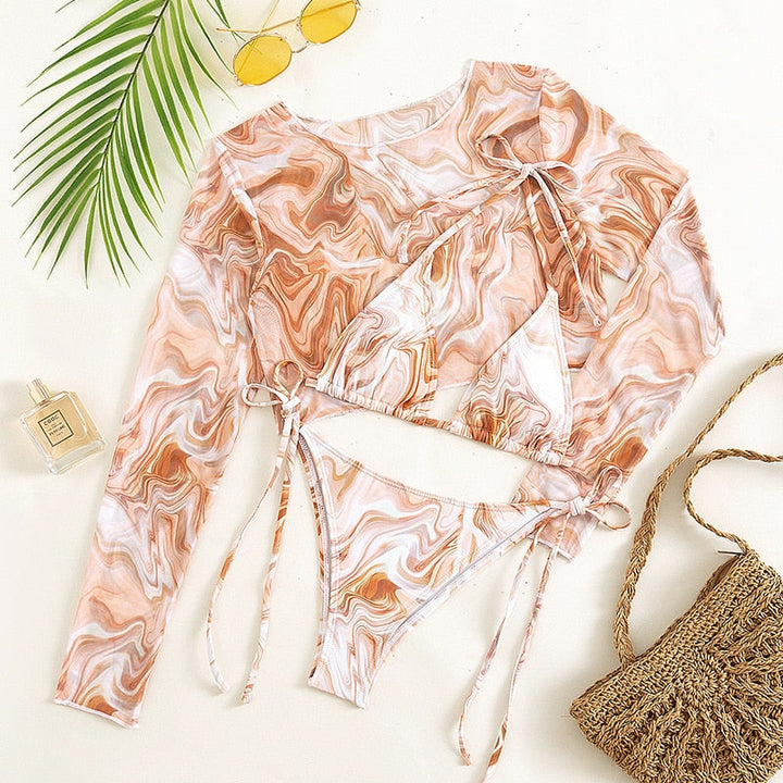Mesh-Top Two-Piece Bikini Set Adjustable