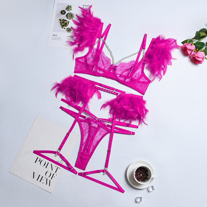 3-Piece Lace Garter Lingerie Set Decorative Detail