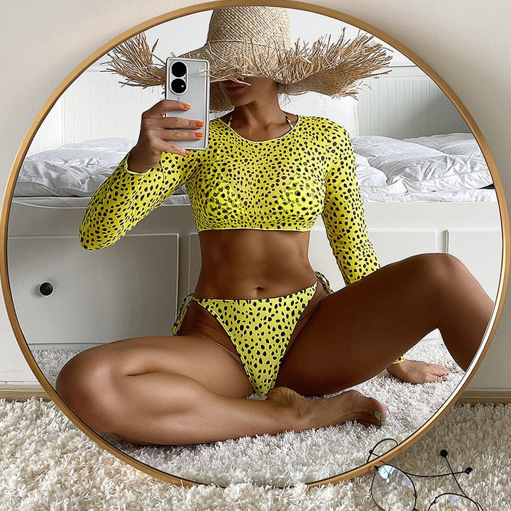 Mesh-Top Two-Piece Bikini Set Adjustable
