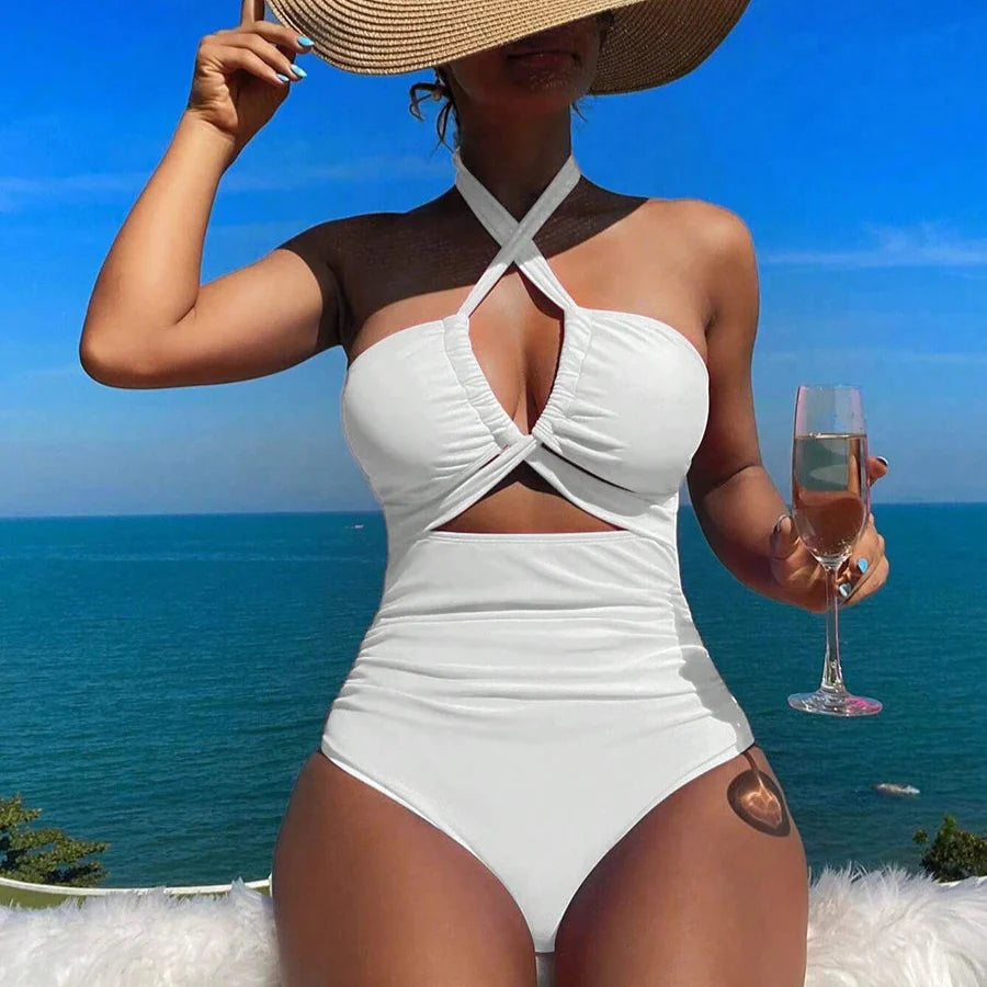 High-Waist Halter-Neck One-Piece Swimsuit