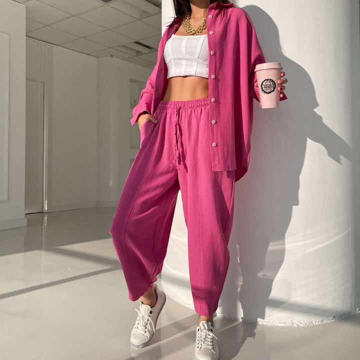 Shirt and Long Pants Smooth Fabric Homewear Set