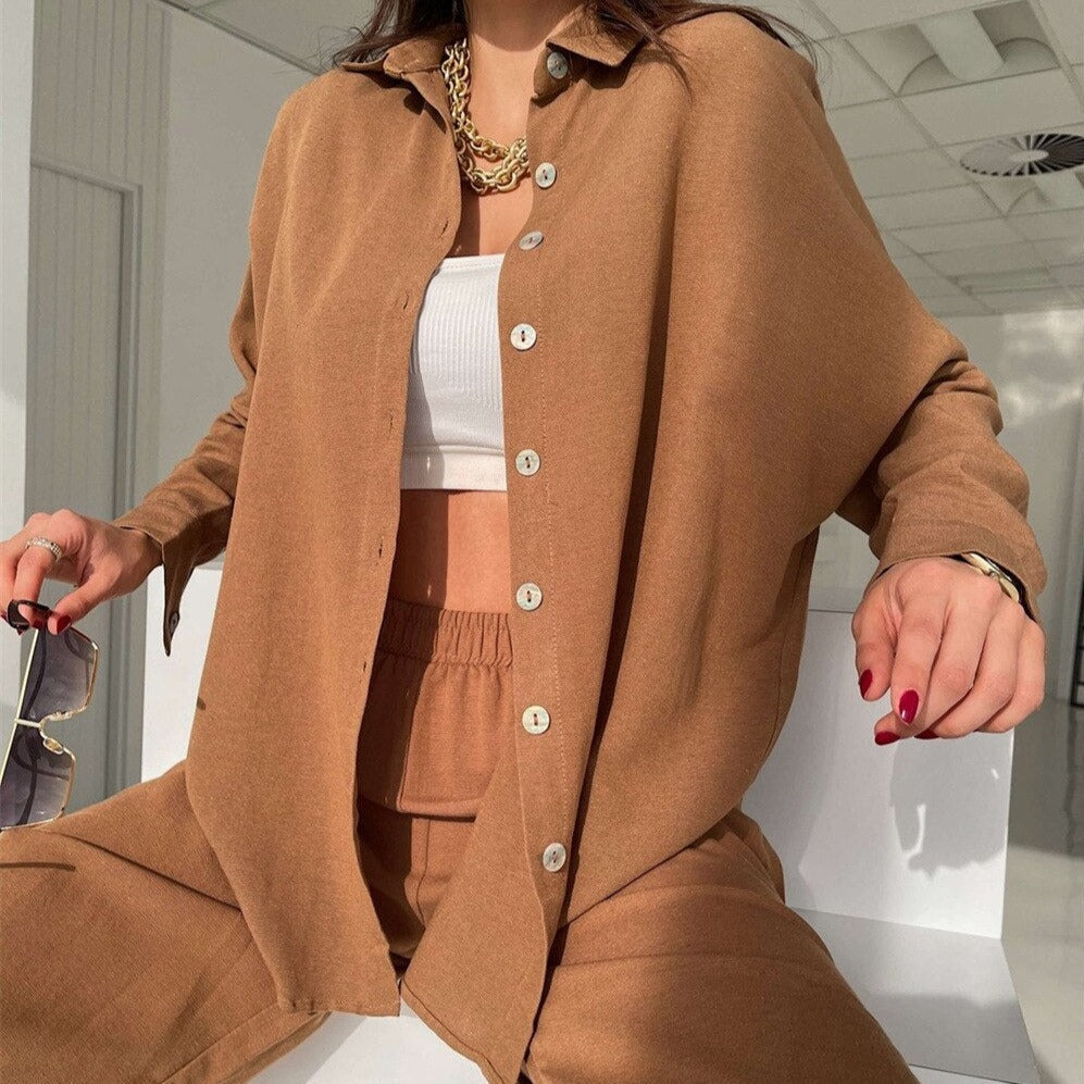 Shirt and Long Pants Smooth Fabric Homewear Set