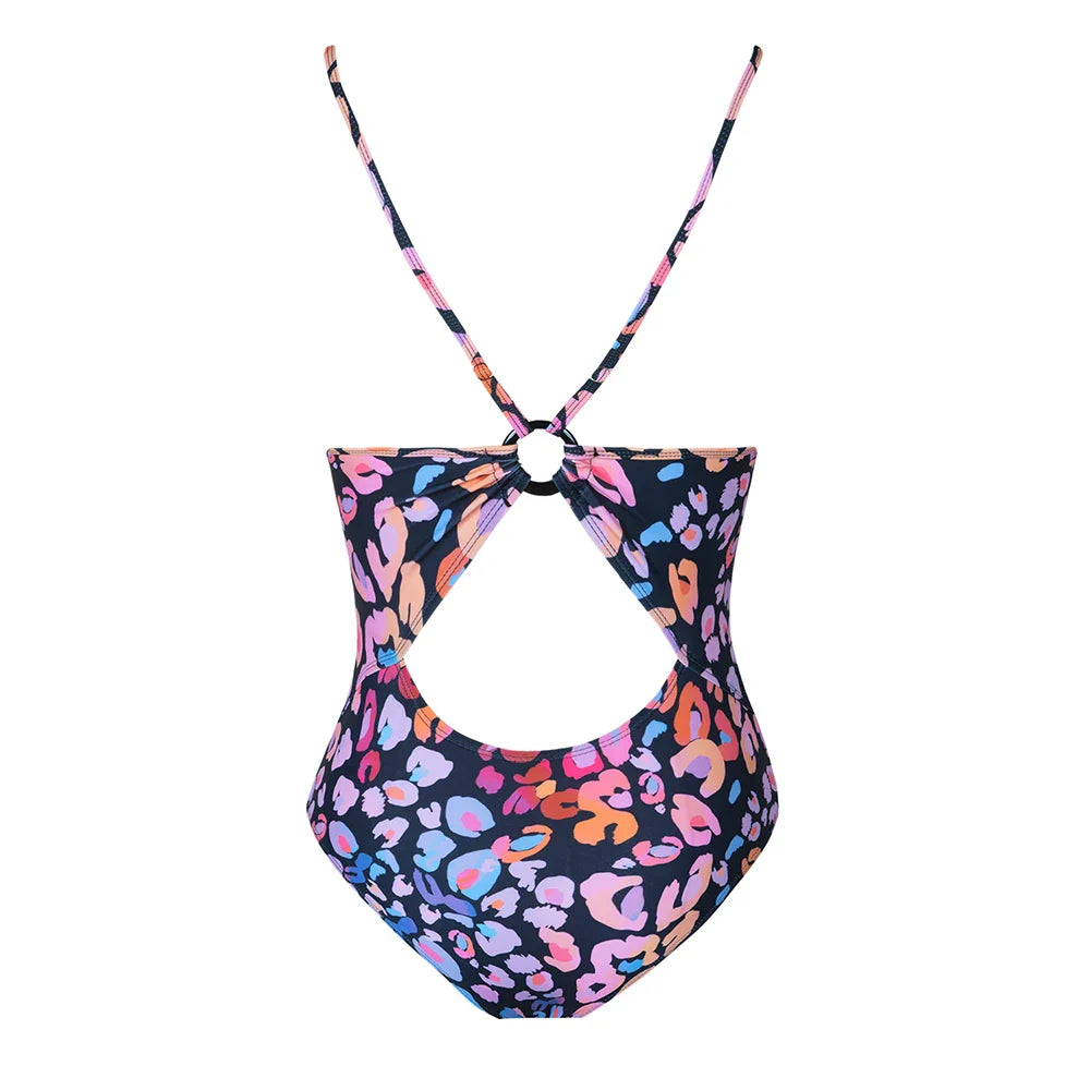 Open-Back Patterned One-Piece Swimsuit