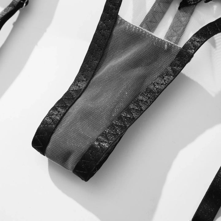 5-Piece Embroidered Mesh Lingerie Set