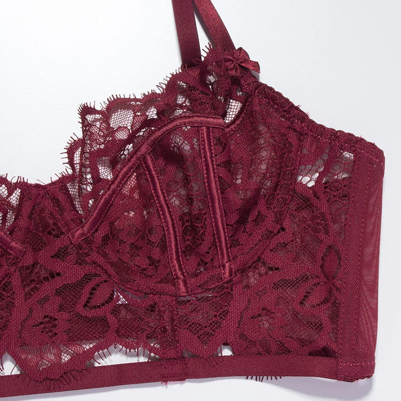 3-Piece Lace Bustier and Brief Lingerie Set