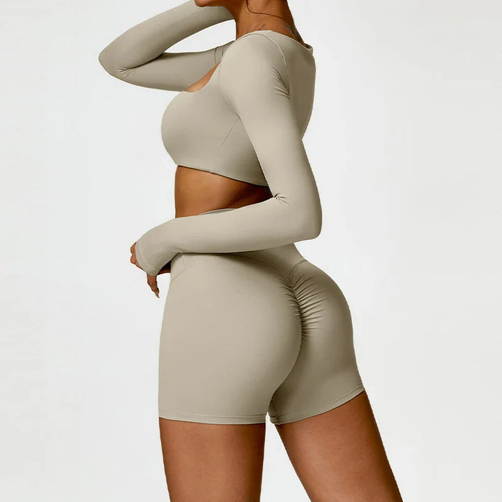 Push-Up Long-Sleeve Top and High-Waist Shorts Set