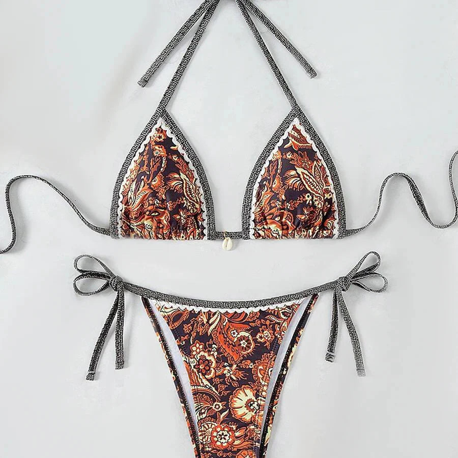 Floral Mosaic Tie Decorative Two-Piece Bikini