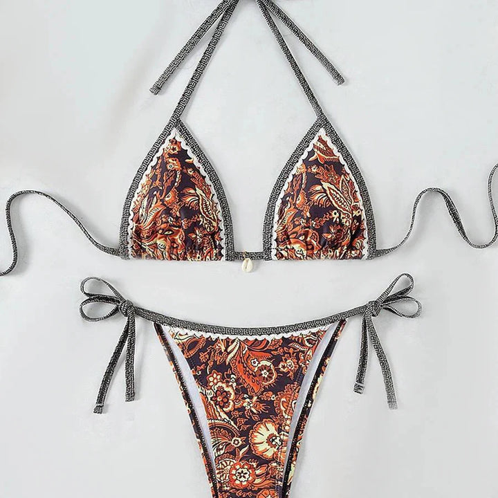 Floral Mosaic Tie Decorative Two-Piece Bikini
