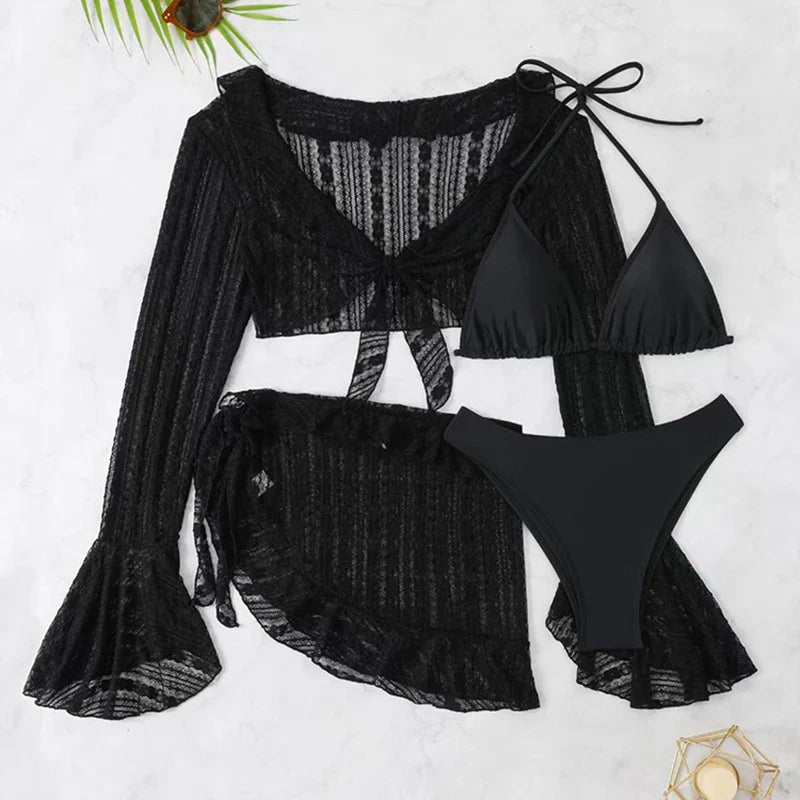 4-Piece Bikini Cover-Up and Skirt Summer Set