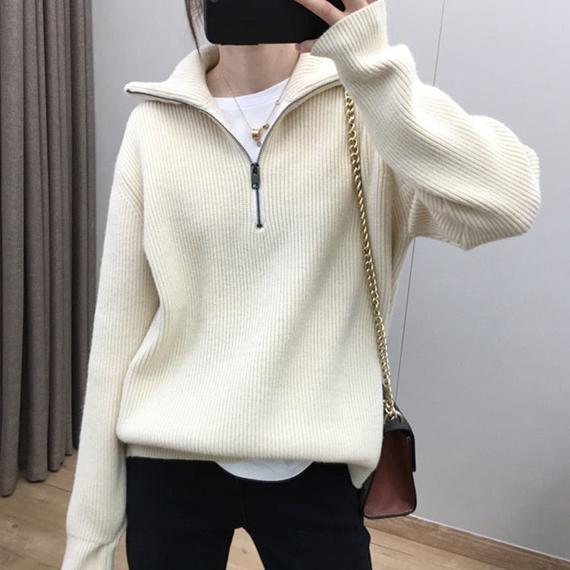 Relaxed Cotton Long-Sleeve Sweater