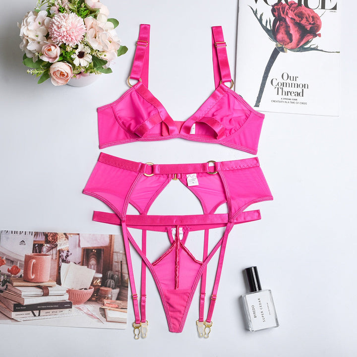 Mesh Lingerie Set with Belt Adjustable Straps