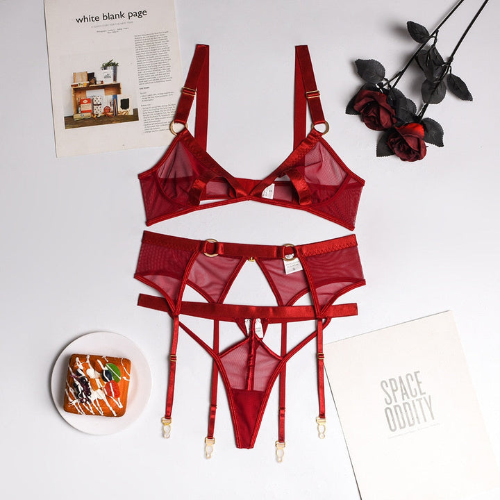 Mesh Lingerie Set with Belt Adjustable Straps