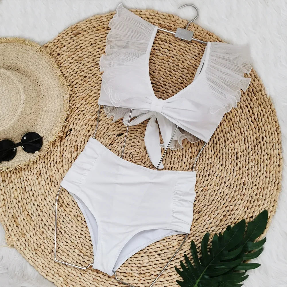 High-Waist Ruffle-Sleeve Two-Piece Swimsuit