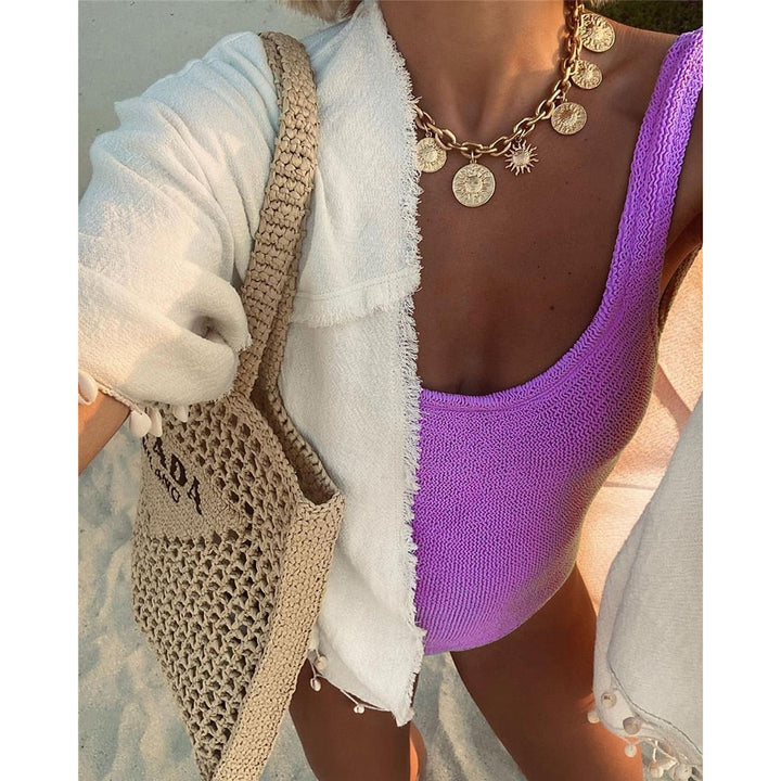 Ribbed One-Piece Swimsuit with Deep Back Cut